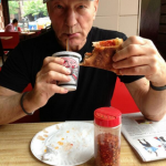 Patrick Stewart Enjoys First Slice Of Pizza At Smiling Pizza
