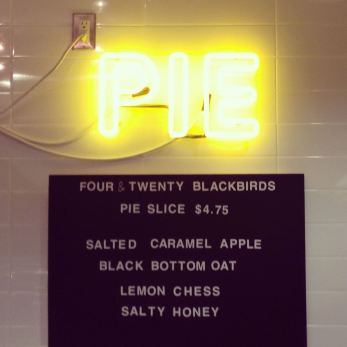 Pie neon at Four & Twenty Blackbirds Cafe at Central Library