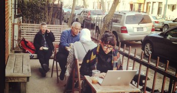 Outdoor Seating Patio at Postmark Cafe in Early Spring